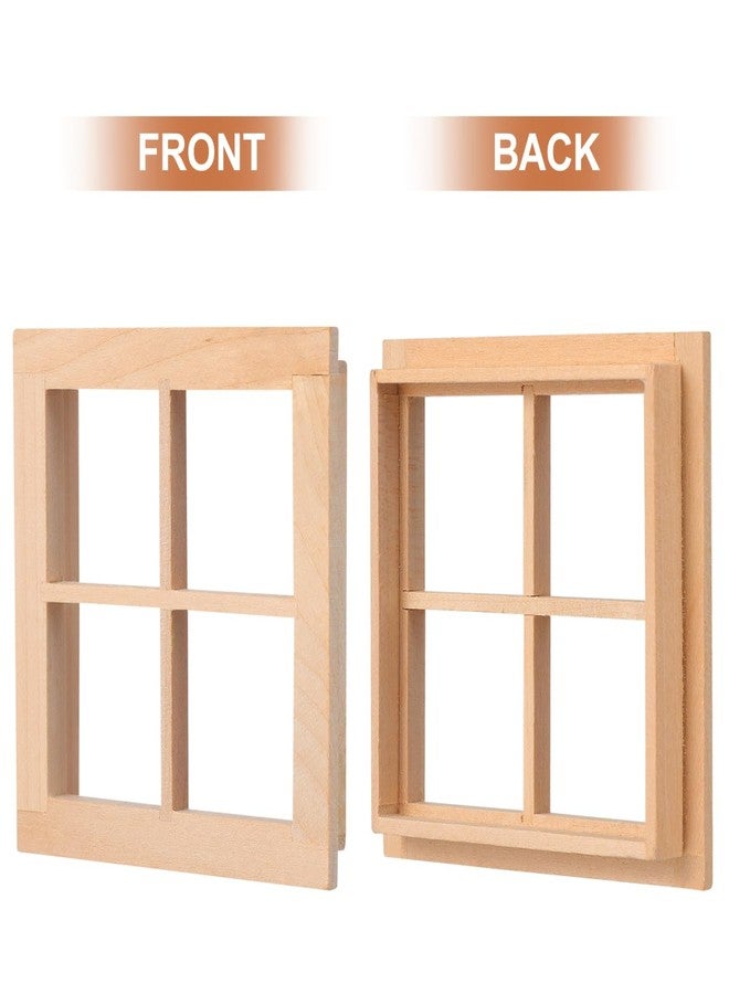 MUCKLILY 4pcs Wooden Dollhouse Windows 1:12 Scale, Miniature Window Frame Ornament Dollhouse Furniture Tiny Models for Doll Houses Decoration - Image 5