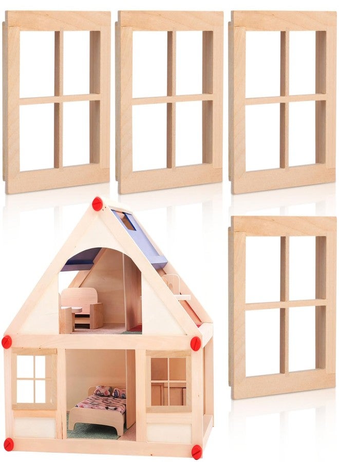 MUCKLILY 4pcs Wooden Dollhouse Windows 1:12 Scale, Miniature Window Frame Ornament Dollhouse Furniture Tiny Models for Doll Houses Decoration - Image 1