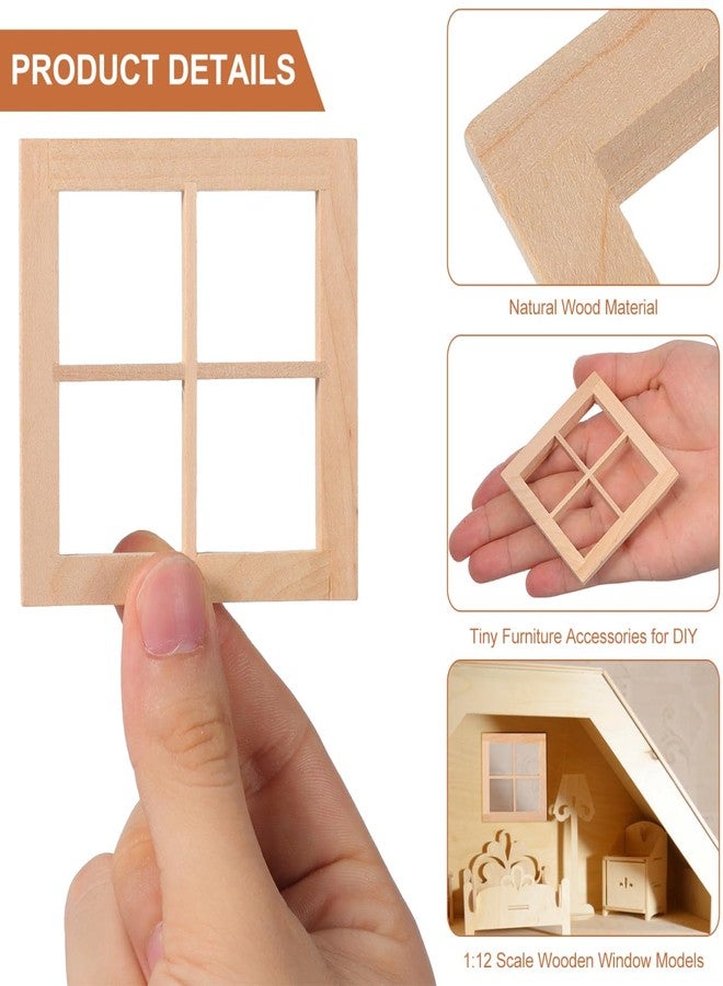 MUCKLILY 4pcs Wooden Dollhouse Windows 1:12 Scale, Miniature Window Frame Ornament Dollhouse Furniture Tiny Models for Doll Houses Decoration - Image 3