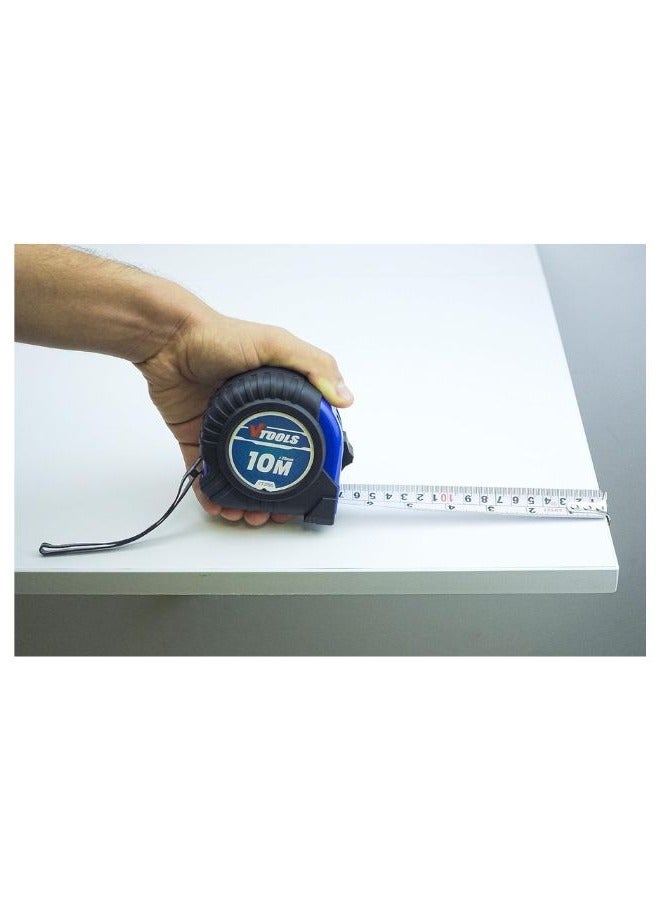 VTOOLS 10M Measuring Tape 1mm Blade Thickness Self-Lock Tape Measure Easy to Read Magnetic Tip Hook and Shock Absorbent Case - Image 5