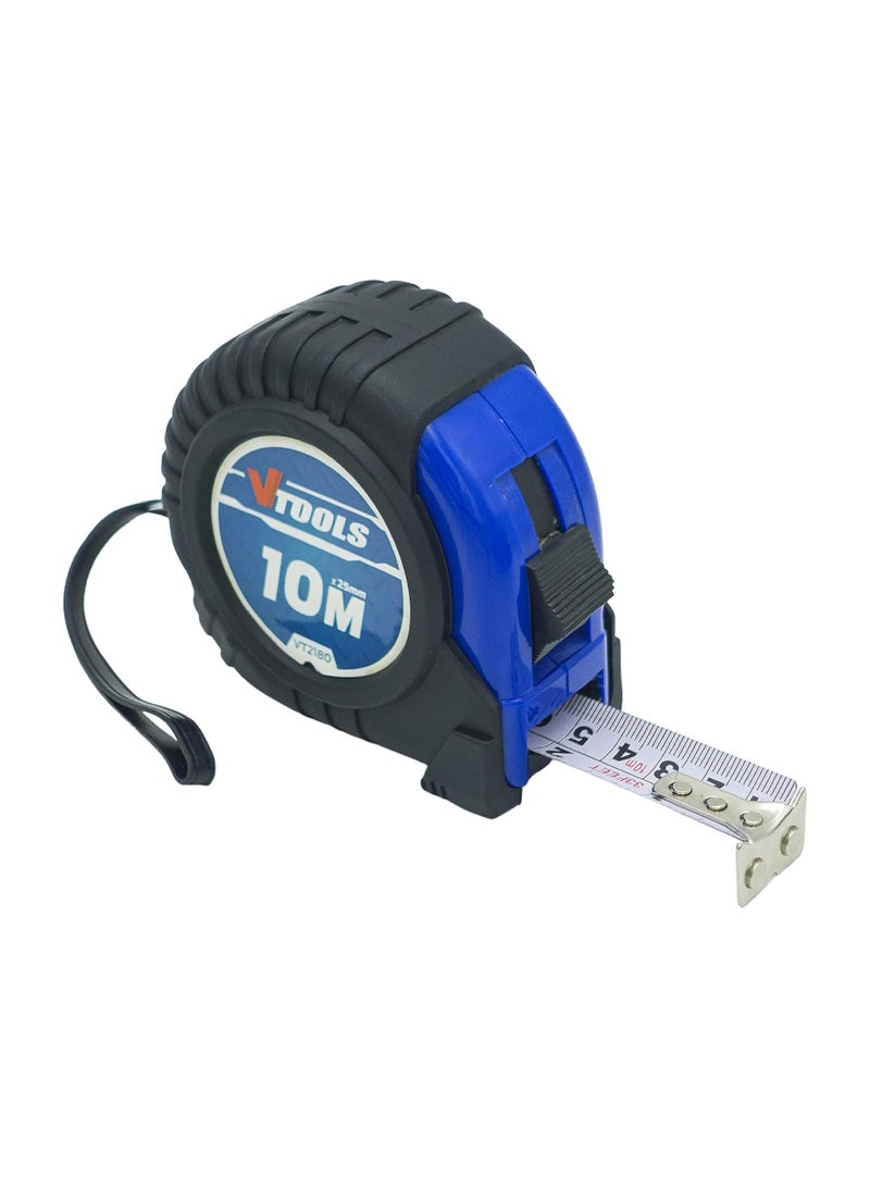 VTOOLS 10M Measuring Tape 1mm Blade Thickness Self-Lock Tape Measure Easy to Read Magnetic Tip Hook and Shock Absorbent Case - Image 2