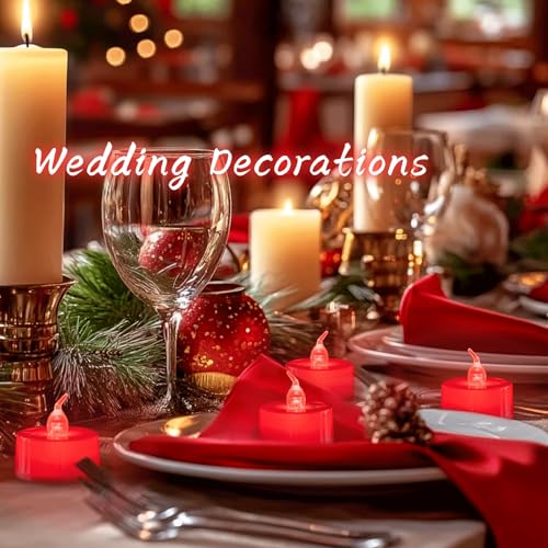 LANKER 24 Pack LED Tea Lights Candles, Flickering Red Flameless Tealights, Long Lasting Battery Operated Fake Candles, Decoration for Wedding, Halloween and Christmas (Red - 24pcs) - Image 3