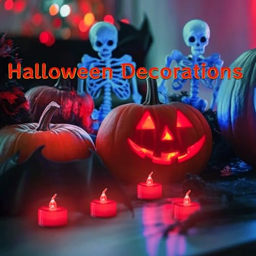 LANKER 24 Pack LED Tea Lights Candles, Flickering Red Flameless Tealights, Long Lasting Battery Operated Fake Candles, Decoration for Wedding, Halloween and Christmas (Red - 24pcs) - Image 2
