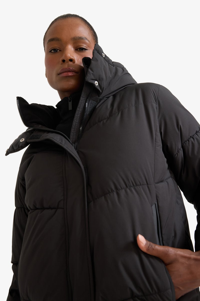 DeFacto Black Woman Regular Fit Fleece Lined Puffer Jacket Casual - Image 3