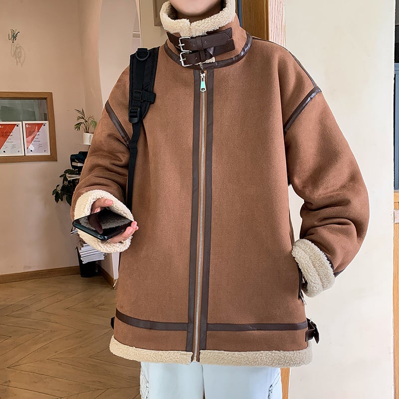 Cashmere Jacket Mens Winter Korean-style Harajuku Style Loose Trendy Brand ins Simple All-match Lapel Cotton-padded Coat Cardigan Black  - Image 3