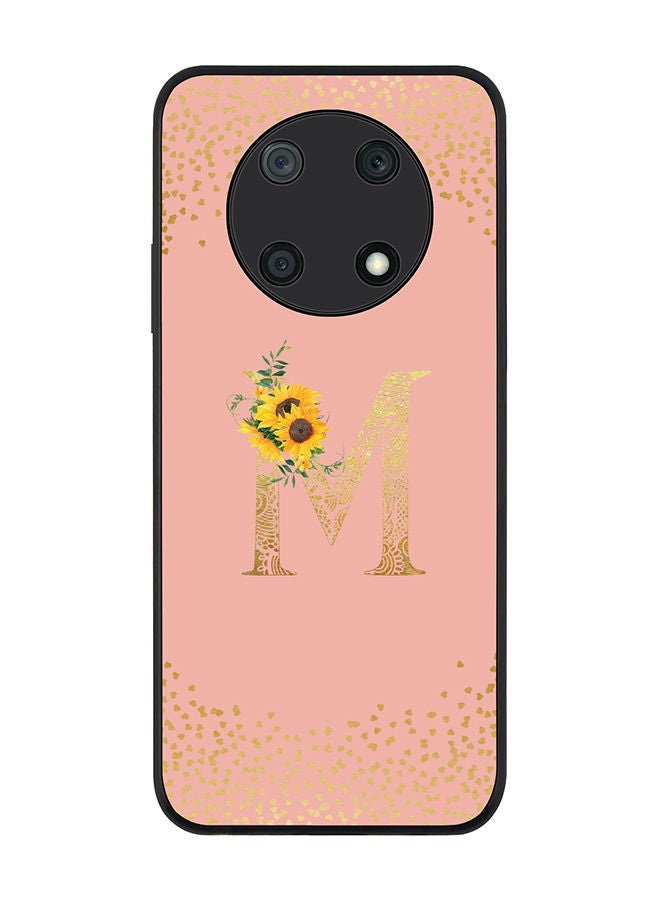 Stylizedd Rugged Black edge case for Huawei nova Y90 Slim fit Soft Case Flexible Rubber Edges Anti Drop TPU Gel Thin Cover - Custom Monogram Initial Letter Floral Pattern Alphabet - M (Rose Pink ) - Image 1