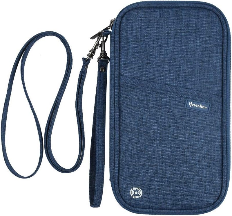 homchen RFID Passport Wallet with Vaccine Card Slot, Family Travel Passport Holder Document Organizer Bag with Wrist & Neck Double Strap - Image 1