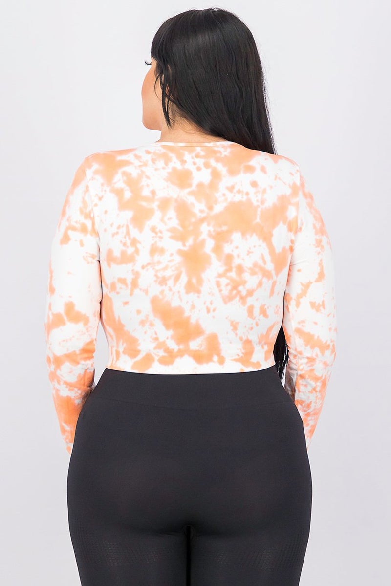 XOXO Women Tie Dye Long Sleeve Crop Top, White and Orange - Image 4