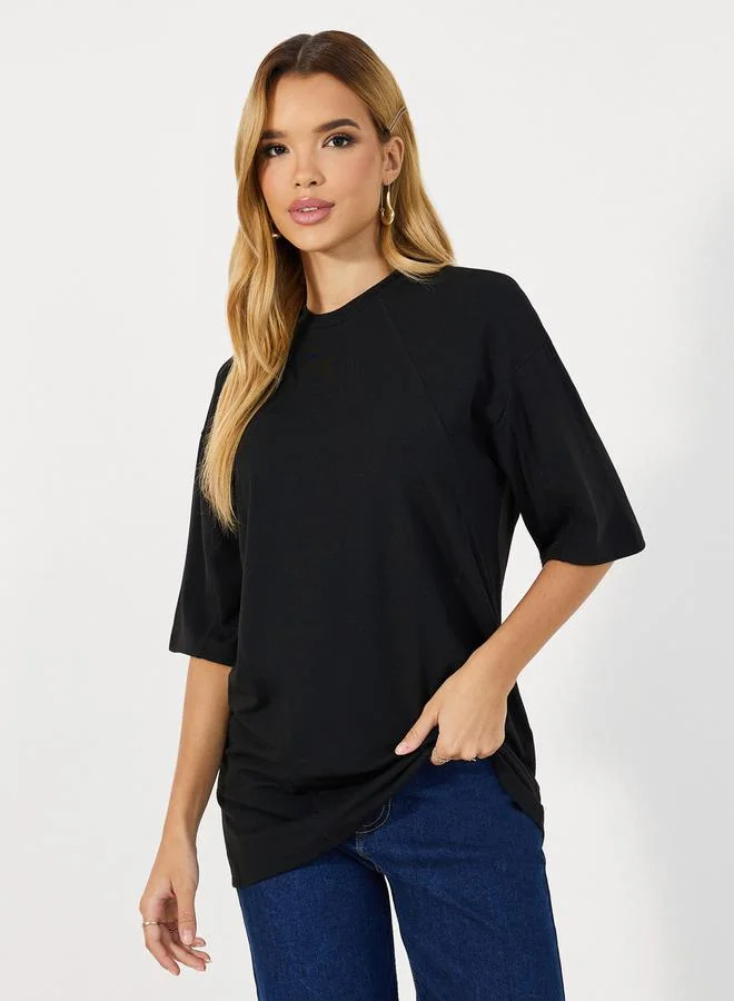Styli Solid Round Neck Oversized T-Shirt