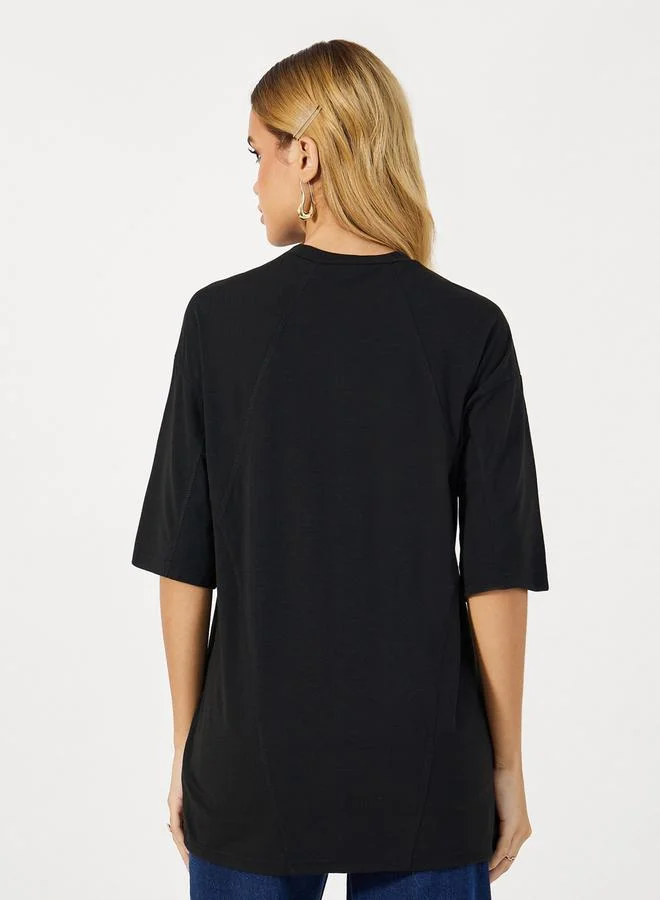 Styli Solid Round Neck Oversized T-Shirt