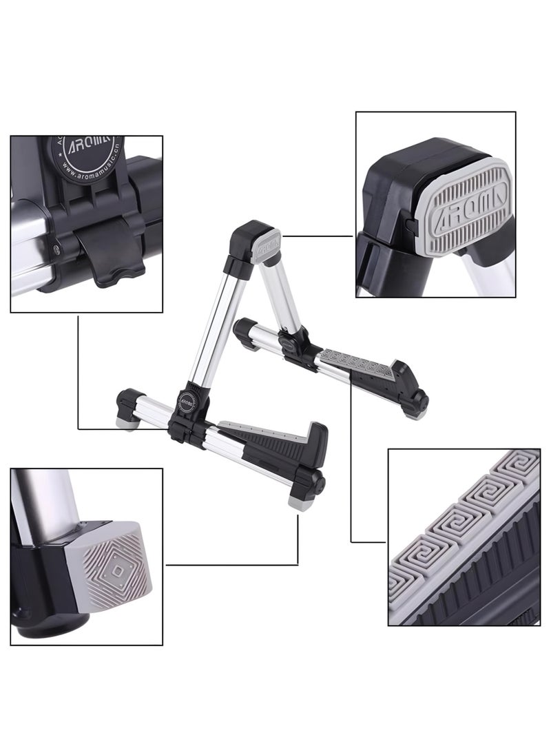 Aroma - AGS-08 Universal Foldable Adjustable Aluminum Floor Guitar Stand Holder A-Frame for All Guitar Types Ukulele Mandolin Oud - Image 1