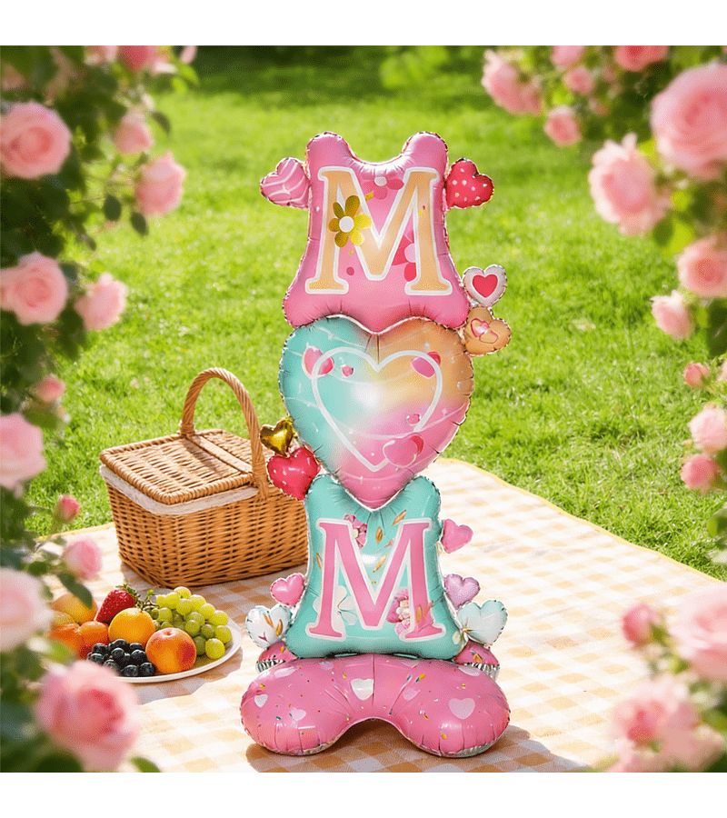 MOM Heart Shaped Foil Balloon with Base Mother's Day Party Decoration Durable Gift - Image 5