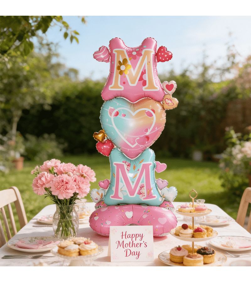 MOM Heart Shaped Foil Balloon with Base Mother's Day Party Decoration Durable Gift - Image 4
