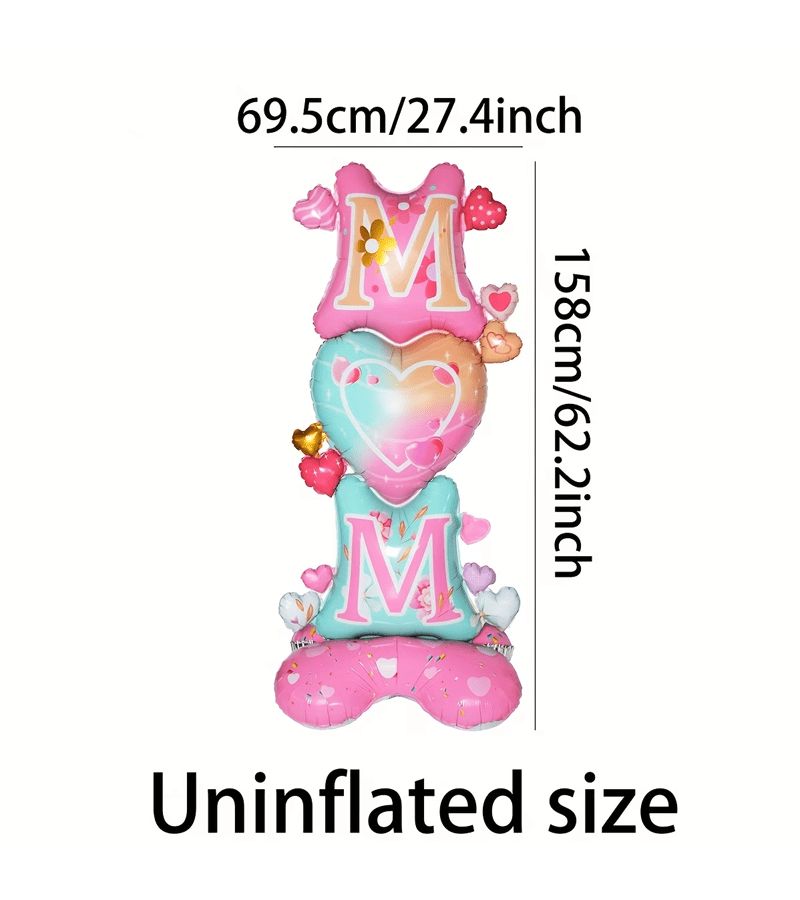 MOM Heart Shaped Foil Balloon with Base Mother's Day Party Decoration Durable Gift - Image 3