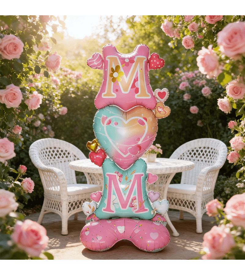 MOM Heart Shaped Foil Balloon with Base Mother's Day Party Decoration Durable Gift - Image 2