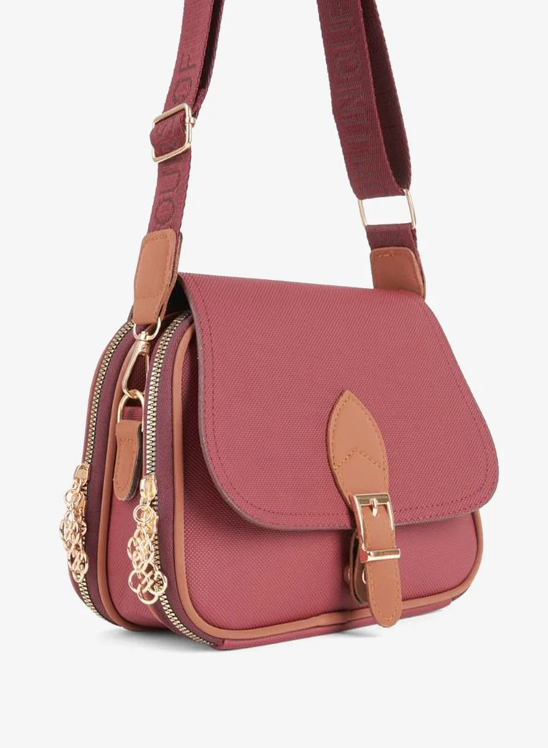 Women's Yonca Burgundy Taba 4-Pocket Zipper and Snap Closure Shoulder and Arm Bag.