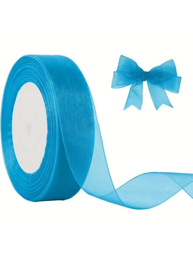 Blue Satin Ribbon Roll For Gift Wrapping Christmas Decorations And Crafts - Image 1