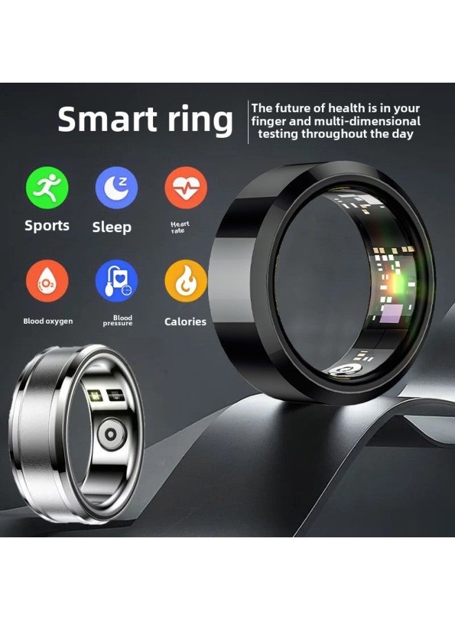 Upgraded Smart Black Technology High Precision Health Ring Heart Rate Oximeter Step Sleep Sport Waterproof Bluetooth-Colour:Black - Real-time Monitoring Of Finger Size 8 Circumference 56.9mm - Image 1