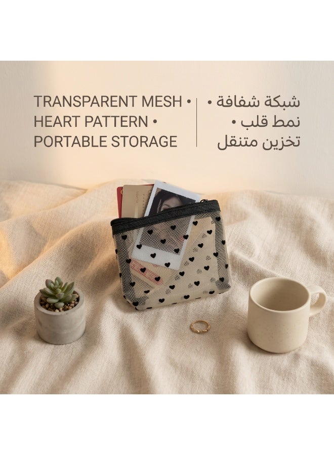 شنط مكياج شبكية صغيرة من ازوني 6 قطع مستحضرات التجميل الشبكية بطباعة قلوب شنطة ادوات الزينة للسفر تخزين بسحاب للنساء مقاس S 3 الوان البوليستر شفاف - Image 5