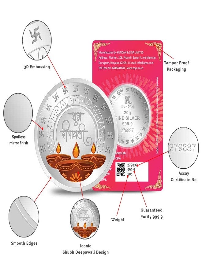 Kundan 20g (999.9) Shubh Deepawali Color Silver Coin - Image 3