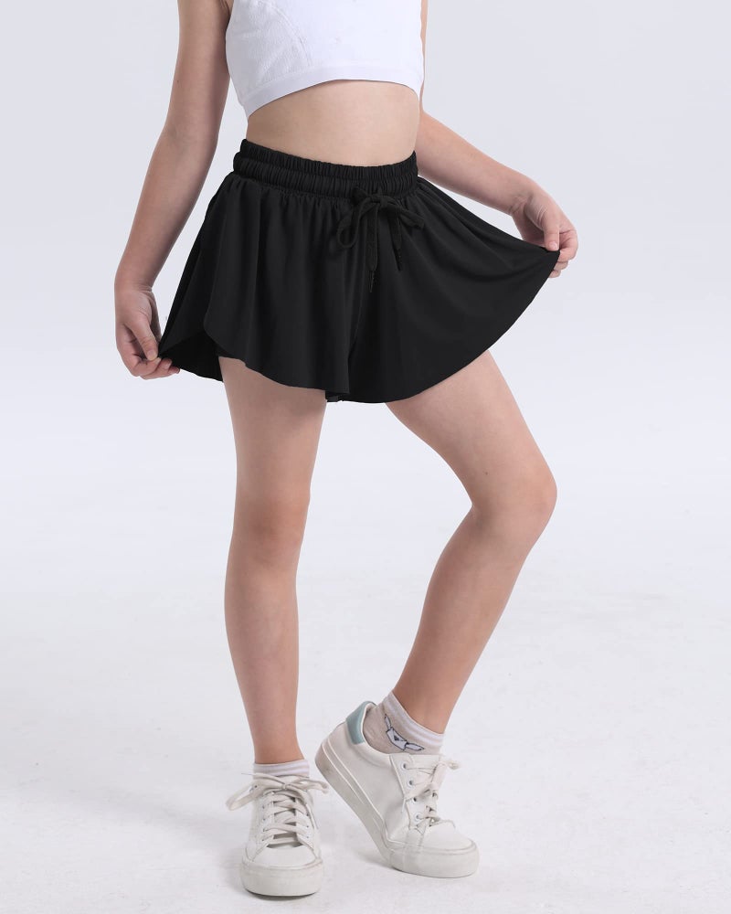 KEREDA Girls Flowy Shorts,Butterfly Shorts for Teen Girls with Spandex Liner 2-in-1 for Running,Gym,Athletic,Workout 1 Pack 5-6Y (Black) - Image 5
