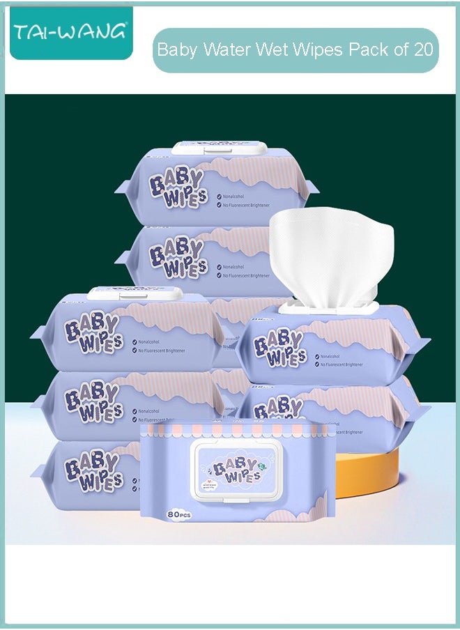 TAI-WANG - Water Baby Wipes 99% Water Based Wipes Unscented and Hypoallergenic for Sensitive Skin 1600 Count 20 packs - Image 1