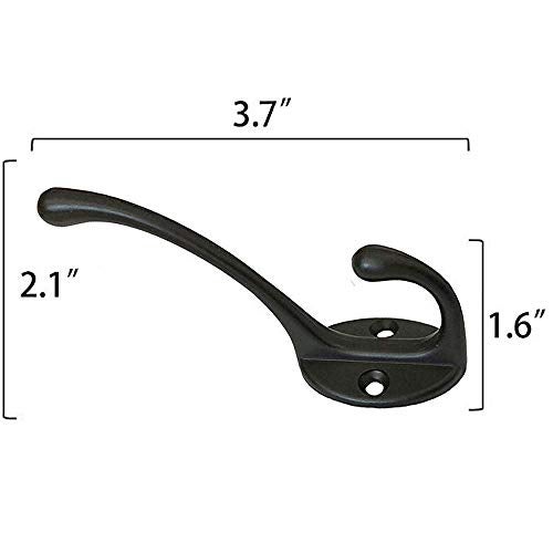 IBosins 10 Pack Heavy Duty Dual Coat Hooks Wall Mounted with 40 Screws Retro Double Hooks Utility Black No Rust Hooks for Coat, Scarf, Bag, Towel, Key, Cap, Cup, Hat (Black) - Image 3