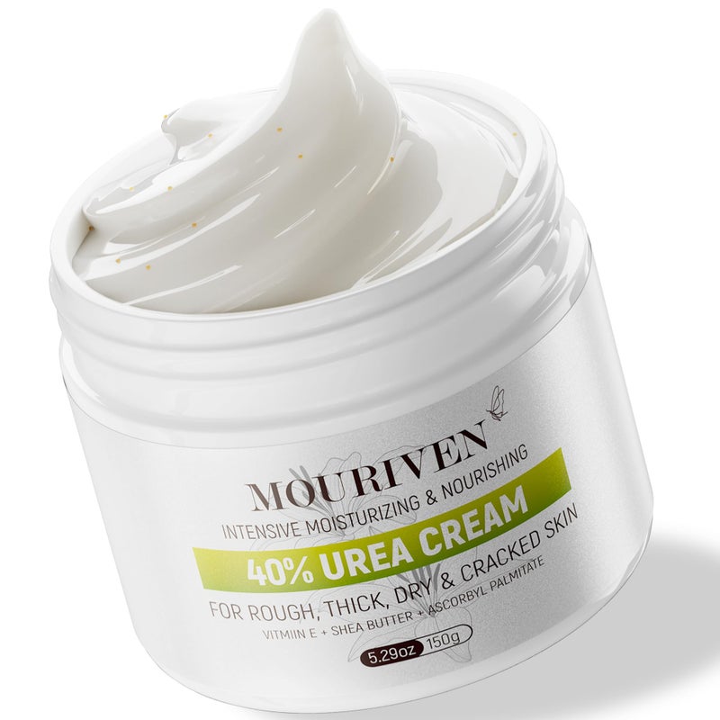 Mouriven Urea Cream 40 Percent - Foot & Hand Cream for Dry, Cracked Heels, Feet, Knees, Elbows, and Hands - Maximum Strength Urea Lotion for Softening and Moisturizing - Image 1