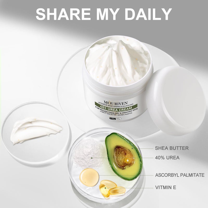 Mouriven Urea Cream 40 Percent - Foot & Hand Cream for Dry, Cracked Heels, Feet, Knees, Elbows, and Hands - Maximum Strength Urea Lotion for Softening and Moisturizing - Image 2