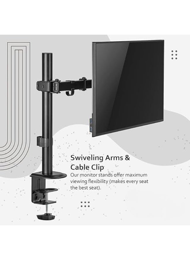 Heavy Duty Desk Mount – Fully Adjustable Steel Monitor Stand for LED/LCD Screens up to 27” – Single Monitor Articulating Arm with Grommet - Image 3