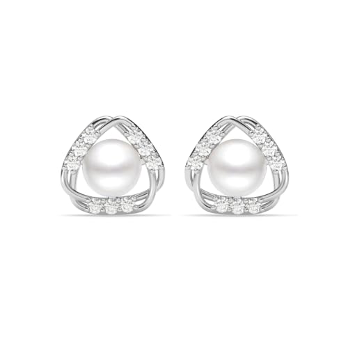 CLARA 925 Sterling Silver Zuha Freshwater Pearl Stud Earrings | Platinum Plated, Swiss Zirconia |Gift for Women and Girls - Image 1