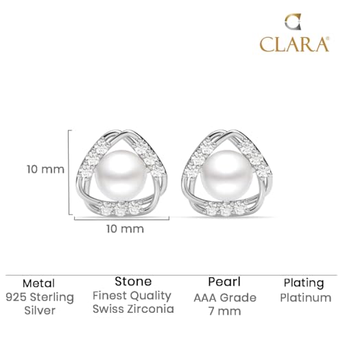 CLARA 925 Sterling Silver Zuha Freshwater Pearl Stud Earrings | Platinum Plated, Swiss Zirconia |Gift for Women and Girls - Image 5