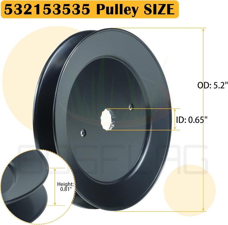 BOSFLAG 3 Pack 153535 Pulley Mandrel Craftsman Replaces 129861 173436, 177865, 532129861, 532153535, 532173436, 532177865, 539112171, 583681201, 21546127 for Z254, YTH18542, RZ5424 Tractors - Image 4