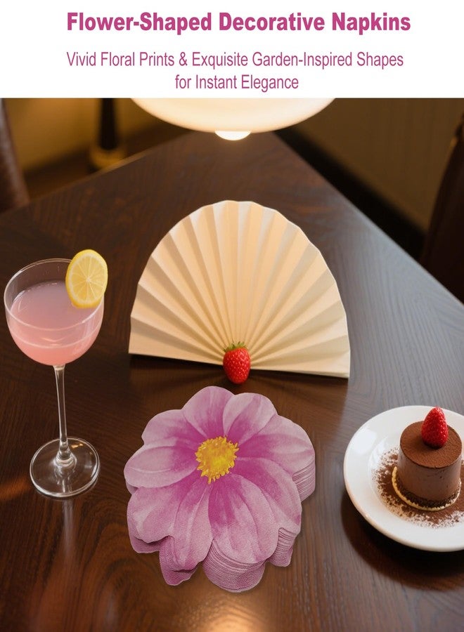 ZGGAZCA 20 Pcs Flower Shaped Napkins Disposable Floral Paper Spring Decorative Tableware for Wedding Bridal Baby Shower Birthday Summer Dinner Party Decor Pink - Image 3