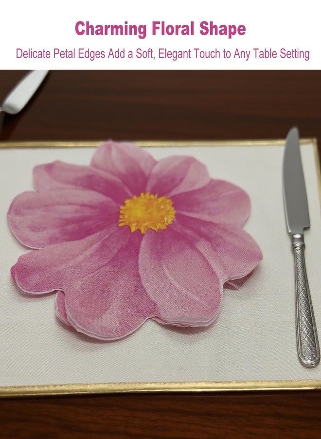 ZGGAZCA 20 Pcs Flower Shaped Napkins Disposable Floral Paper Spring Decorative Tableware for Wedding Bridal Baby Shower Birthday Summer Dinner Party Decor Pink - Image 5