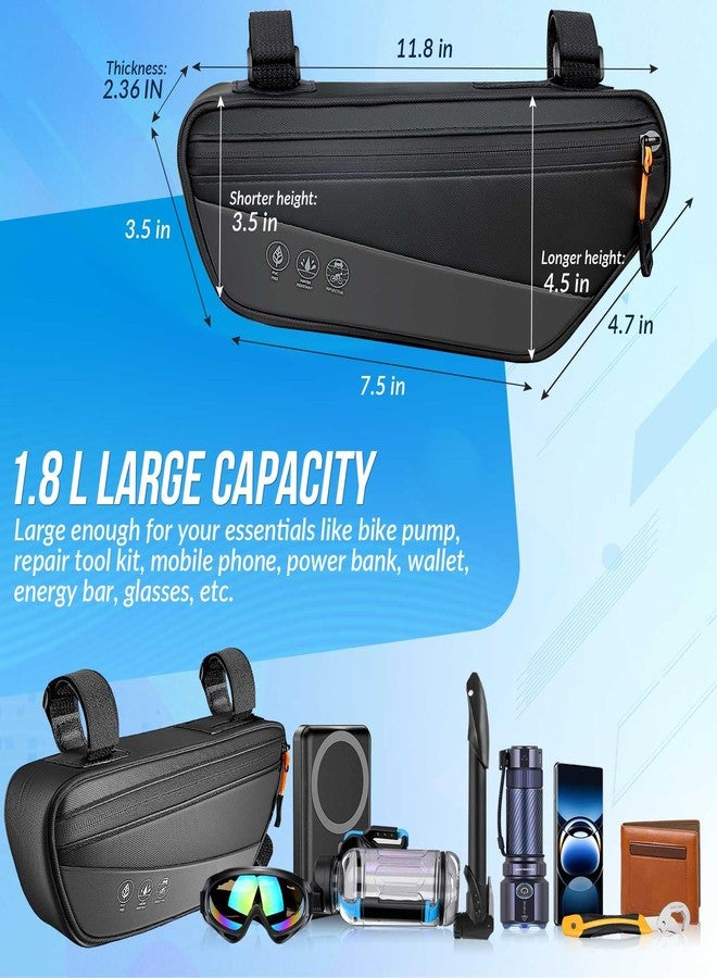 WOTOW Bike Frame Bag - Waterproof Bike Triangle Bag with Side Pocket - Reflective Bicycle Under Tube Storage Pouch for Road Mountain Cycling Travel, 1.8L - Image 3