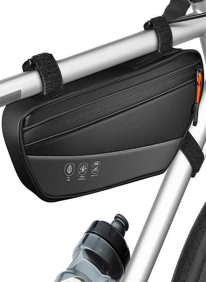 WOTOW Bike Frame Bag - Waterproof Bike Triangle Bag with Side Pocket - Reflective Bicycle Under Tube Storage Pouch for Road Mountain Cycling Travel, 1.8L - Image 1