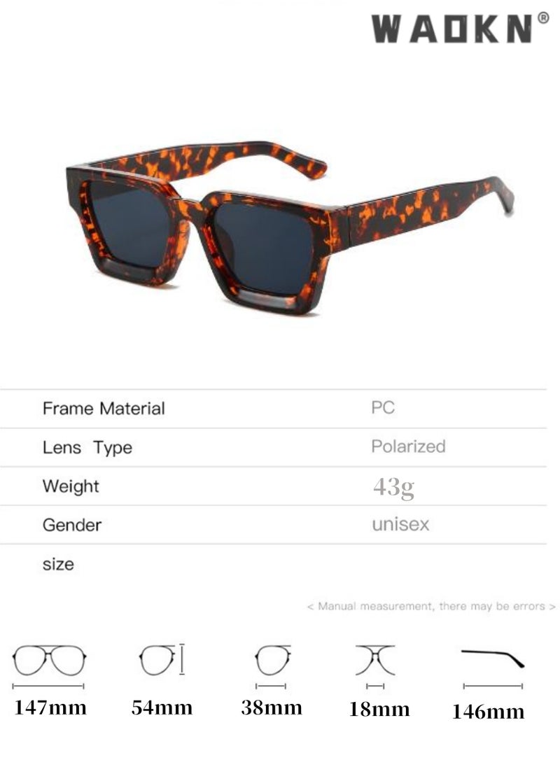 WAOKN - Retro Square Sunglasses for Men Women Trendy Thick Rectangle Chunky Frame Black Shades Fashion 90s Glasses, UV400 Protection Glasse, Vintage Driving Glasses 90’s Fashion Narrow Square Frame - Image 1