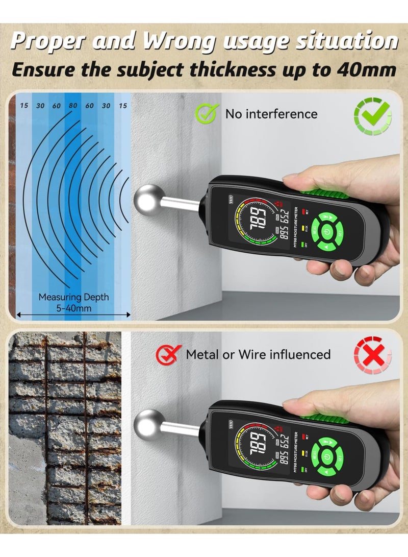 SYOSI Moisture Meter, Moisture Meter for Drywall, Wood, Upgraded Ball Type Induction Moisture Meter with LCD Display, High Precision, Auto Alarm Firewood Floor Humidity Detector for Paper Cerimic Ceiling - Image 4