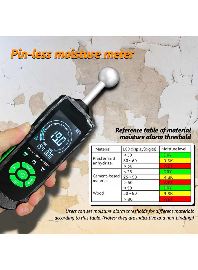 SYOSI Moisture Meter, Moisture Meter for Drywall, Wood, Upgraded Ball Type Induction Moisture Meter with LCD Display, High Precision, Auto Alarm Firewood Floor Humidity Detector for Paper Cerimic Ceiling - Image 5