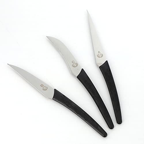 Ramkuwar Stainless Steel Carving Knife for Vegetable & Fruit Cutting Straight Blade Knife Curved Paring Knife for Professional and House Use Set of 3 Black - Image 1