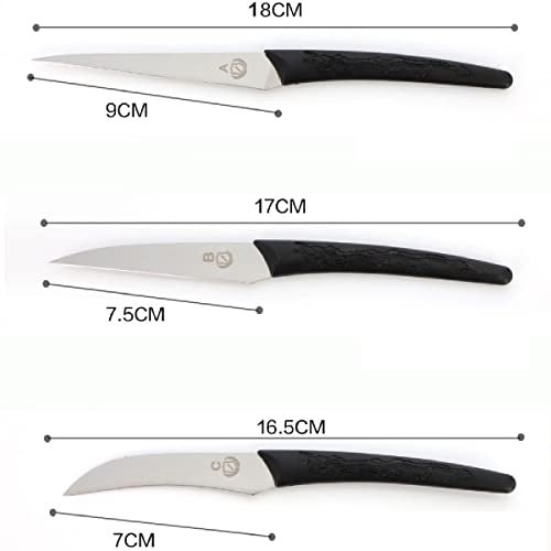 Ramkuwar Stainless Steel Carving Knife for Vegetable & Fruit Cutting Straight Blade Knife Curved Paring Knife for Professional and House Use Set of 3 Black - Image 2