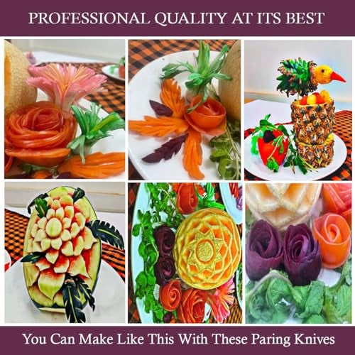 Ramkuwar Stainless Steel Carving Knife for Vegetable & Fruit Cutting Straight Blade Knife Curved Paring Knife for Professional and House Use Set of 3 Black - Image 3