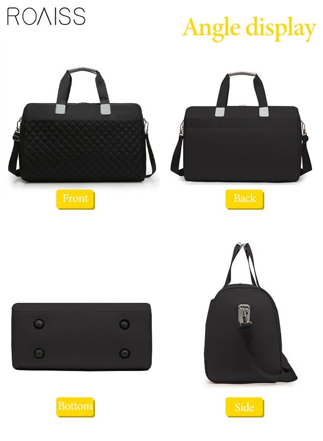 roaiss Quilted Travel Duffel Bag Large Capacity Lightweight Waterproof Oxford Fabric Multipurpose Shoulder Luggage Bag for Fitness Sports Training Trip for Unisex Black - Image 3