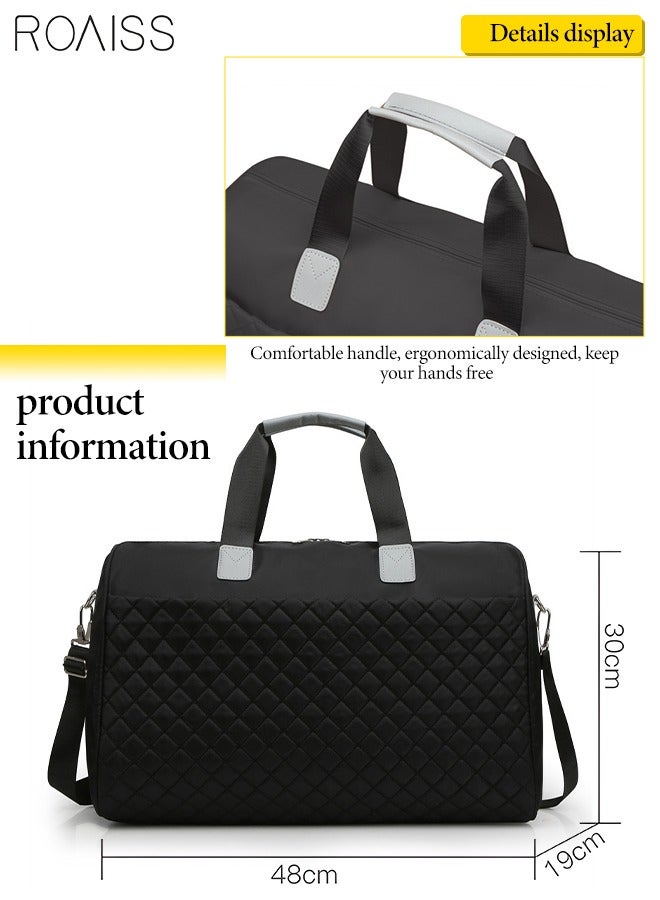 roaiss Quilted Travel Duffel Bag Large Capacity Lightweight Waterproof Oxford Fabric Multipurpose Shoulder Luggage Bag for Fitness Sports Training Trip for Unisex Black - Image 2