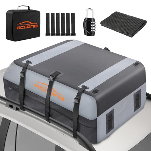 ACLONG 21 Cubic Feet Car Roof Bag 840D Waterproof Rooftop Cargo Carrier Bag for All Cars withWithout Racks Includes AntiSlip Mat Storage Bag Combination Lock 6 Door Hooks