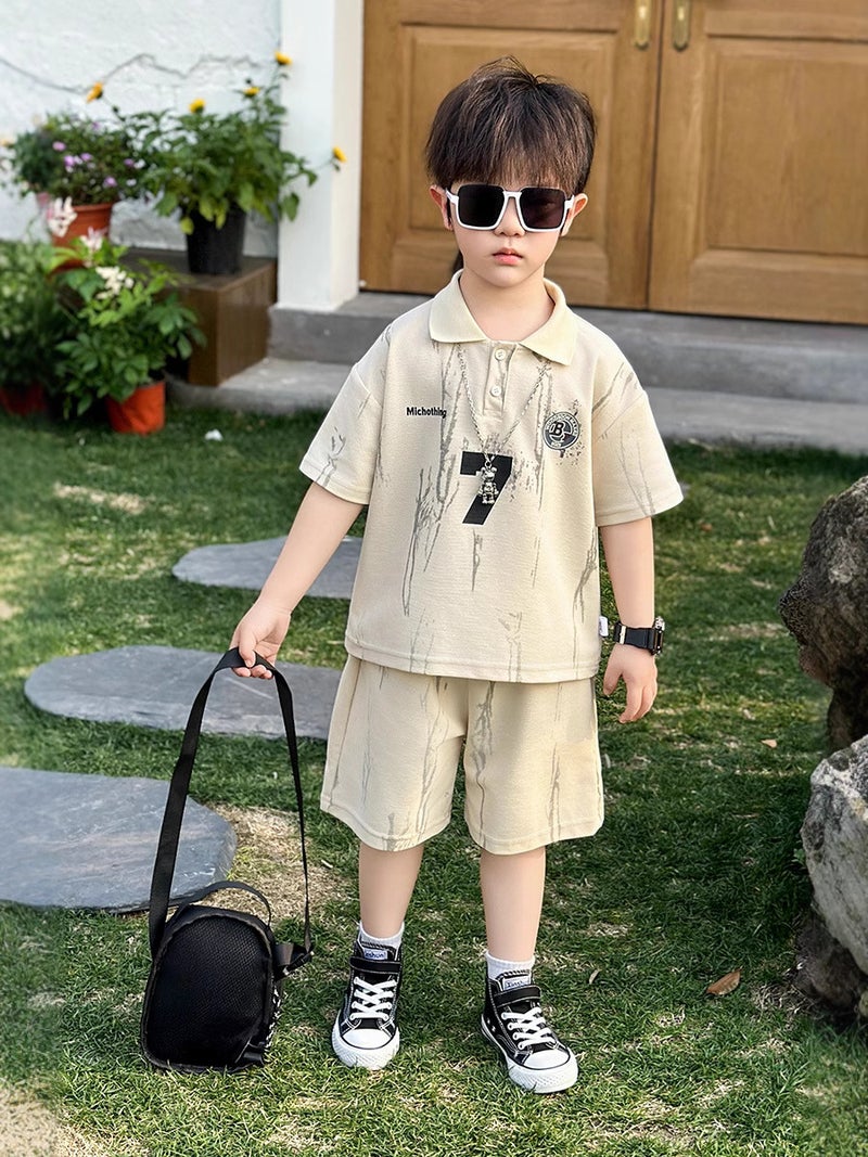 Boys Summer Clothes Summer Kidsren'S Sports Clothes Trendy Cool Handsome Baby Summer Short-Sleeved Polo Shirt Suit - Image 2