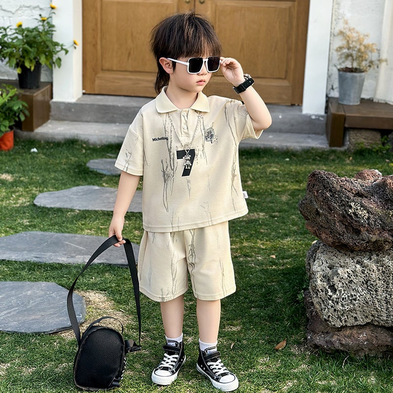 Boys Summer Clothes Summer Kidsren'S Sports Clothes Trendy Cool Handsome Baby Summer Short-Sleeved Polo Shirt Suit - Image 1