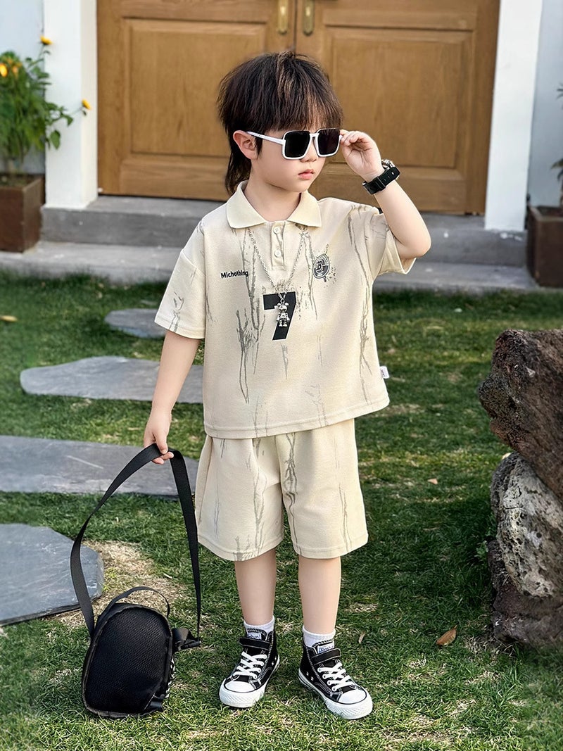 Boys Summer Clothes Summer Kidsren'S Sports Clothes Trendy Cool Handsome Baby Summer Short-Sleeved Polo Shirt Suit - Image 3