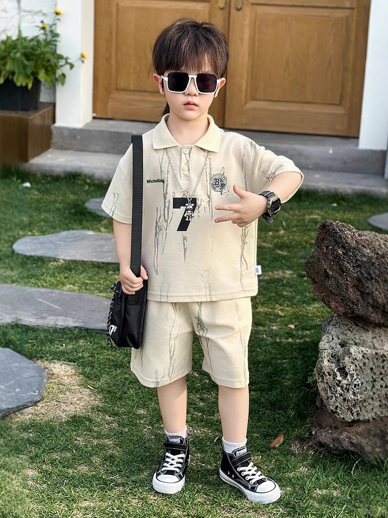 Boys Summer Clothes Summer Kidsren'S Sports Clothes Trendy Cool Handsome Baby Summer Short-Sleeved Polo Shirt Suit - Image 4